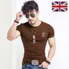 Bandeira bordada T Camisetas Roupa de desenhista de homens Vintage militar O pescoço Tshirts Slim Fit Tops Forma Forma Britânica Tshirt 210324