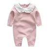 Dot print peuter meisjes romper lange mouw jumpsuits geboren babykleding babykleding met hoofdband 2 stks outfits 211011