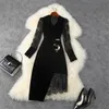 Zarif Lady Vestidos 2021 Moda Pist Tasarımcılar Uzun Kollu Dantel Patchwork Seksi Parti Siyah Kadife Elbise Kadın Sonbahar Günlük Elbiseler