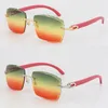 Selling Rimless Red Wood C Decoration Vintage Luxury Sunglasses Square shape face Carving Lens Unisex driving glasses 18K gold met331b