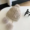 Beanies 2021 Real Rex Fur Elastic Knitted Cap With Pom Bonnets Women039s Hat Earflap S27764739928