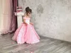 Rosa rosa flor menina vestido com arco apliques laço feito sob encomenda feita vestidos de aniversário sem mangas Primeira comunhão vestidos varrer trem