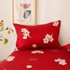 Bonenjoy 3 قطع ملاءات السرير وسادة اللون الأحمر زهرة المطبوعة ورقة مجهزة مع مرونة drap de lit السرير جاهزة ورقة 210626