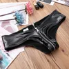 Damskie majtki Tiaobug Czarne Kobiet Bielizna Błyszczy Patent Skórzany Zipper Crotch Niski Rise Bikini Krótki Bielizna Magazyn