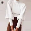 Mode-Curtleneck Woman Sweaters Fall Lange mouwen Gebreide truien voor vrouwen Winter kleding Dames Crop Top