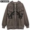 Men Hip Hop Streetwear Hooded Jacket Angel Dark Print Coat Harajuku Cotton Fleece Autumn Winter Outwear Zipper 211214
