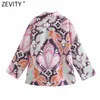 Zevity Femmes Vintage Color Match Totem Floral Print Casual Kimono Chemise Femme Lace Up Blouse Roupas Chic Blusas Tops LS9377 210603