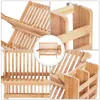 Hooks & Rails Wooden Dish Drainer Rack Drying Plate Cup Cutlery