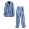 2 piece set Women suit Double breasted Blazer and Trousers Elegant High Fashion Chic Lady Woman blazer Outfits Pants Suits 210714