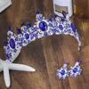 Przyjazd Czarowny Niebieski Kryształ Bridal Tiaras Korona Wspaniała Diadem Dla Księżniczkowych Akcesoria do włosów 210616