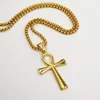 (Sm 25*43mm) Women Men's Necklace 316L Stainless Steel Jesus Ankh Pendant Rolo Chain Jewelry Gold/ Silver/ Black 3mm 24 inch7754768