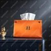 Porte-boîte à mouchoirs sac en cuir de créateur assorti décor à la maison boîtes à mouchoirs orange H carré mignon décoration de table Sumsum salle à manger D228r