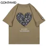 Gonthwid Tees Gömlek Hip Hop Bandana Paisley Kalp Baskı Tişörtleri Streetwear Harajuku Rahat Pamuk Kısa Kollu T-Shirt Tops C0315