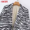 Tangada Women Animal Print Blazer Coat Vintage One Button Long Sleeve Female Outerwear Chic Tops DA37 211116