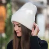 Winter Warm Konijn Bont Beanie Hoeden Voor Dames Gebreide Solid Leuke Bonnet Dames Casual Skullies Hoed Koreaanse Black Hat Y21111