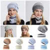 Bonnet à tricoter en laine dégradée Chapeaux de cyclisme Masques écharpe Bonnet tricoté en deux parties avec protection d'oreille chaude hiver épaissie Bonnets anti-froid RRA