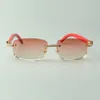 Direktvertrieb mittelgroße Diamant-Sonnenbrille 3524026 mit roten Naturholzbügeln, Designerbrille, Größe: 56-18-135 mm