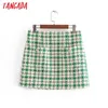 Tangada women tweed plaid short skirts faldas mujer back zipper female elgant mini skirt ladies 3H132 210609