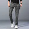 High Quality Mens Jeans Designer Luxurys Light Gray Blue Color Distressed Business Casual Young Wear Man Embroidery Rock Slim-leg Fit Ripped Stripe Famous Pants W38