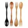 Wooden Simple Spoon Fork Outdoor Portable Multifunctional Tableware Creative Design Dual Use Dinnerware Household Kitchen Tool