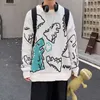 Maglione lavorato a maglia con motivo a dinosauro in primavera e in autunno Coppia di colori giapponesi Maglione girocollo allentato da uomo 211006