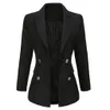 Frauen Blazer Frühling Herbst Kerb Hals Zweireiher Büro Dame Dünne Anzug Mäntel Casual Gestreiften Manschetten Große Größe Blazer 210507