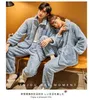 Höst Vinter Varm Flannel Zipper Par Pyjamas Set Kvinnor Sleepwear Familj Pijama Lover Homewear Cloth Kvinnor Casual Men Pyjamas 211211