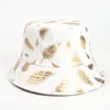 Plumes impression coton seau chapeau femmes casquette d'été YouTube BU003 large bord chapeaux Delm22