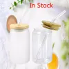 12 oz Süblimasyon Temizle Cam Boş DIY Şarap Tumbler Bambu Kapaklı Buzlu Kok Kavanoz Açık Piknik Kahve Süt Kupası Seaway CCF13855