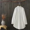 Camicia ampia di media lunghezza ampia Cardigan bianco da donna Camicetta in cotone con ricamo a foglie autunnali 210615