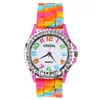 ! Geneva arco-íris cristal strass relógio de silicone geléia link faixa senhoras mulheres relógios relógios de pulso