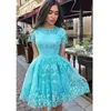 Off Shoulder Pink Homecoming Dresses V Neck Knot Lace Platser Kortärmad Formell Prom Party Sweet 16 Cocktailkakor