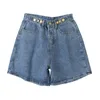 Sommer Frauen Hohe Taille Dünne Denim Shorts Casual Weibliche Taste Zipper Vintage Damen Blau 210430