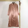 Vår Höst Vintage Rosa Satinskjorta Klänning Kvinnor Femme Robe Lösa Långärmad Dam Elegant Maxi Klänningar Vestidos 210514