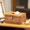 Elegante Handmade Rattan Tissue Box Guardanapo De Armazenamento De Armazenamento Desktop papel higiênico Dispensador para Home Office 210818