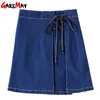 Denim Skirt For Women Plus Size Pencil s Womens High Waist Bow Tie Bandages Feminina Summer Clothing Woman 210428