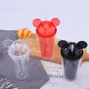 450ML Tumblers oreilles de souris mignonnes en plastique double paroi transparente bouteille d'eau glacée gobelet tasse jus été boisson café bouteilles de paille