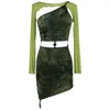 [Eam] Mulheres Green Spled Small Slim Oco Leopardo Vestido Slash Pescoço Manga Longa Loose Fit Moda Primavera Verão 1d7675 21512