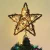 Christmas Decorations Tree Top Decoration Rattan Star Decorative Lamp LED Light Battery Powered Gold Sliver Glitter Wire Iron