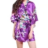 Damskie jedwabne satynowe kimono szata ubieranka suknia ślubna bathrobe sleepwear 210924