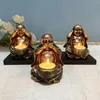 Candle Holders "Three Don'ts" Buddha Statue Holder Decoration Don't See It,Don't Listen,Don't Talk About Zen Maitreya Crafts Home Decor