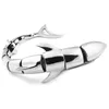 Stora Tung Mäns Rostfritt Stål Bangle Shark Cuff Polished Punk Bracelet Silver 22cm med en sammet väska