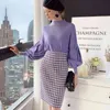 Dabuwawa Vintage Purple Knit Puling Sweter Kobiety Latarnia Rękaw Mock Neck Jesień Zima Luźne Fit Swetry Kobiet DT1DKT007 210520