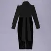 冬の女性のセクシーなデザイナーベルベットの黒いMidiボディコンドレスレディースエレガントセレブパーティーVestido 210527