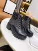 Women ankle boot Designer Luxury Martin Desert Boots Beige and ebony 100% Genuine Leather quilted Lace-up Winter Shoes Rubber lug sole m1101
