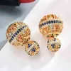 Luxe creux concepteur coloré Zircon deux côtés boule boucles d'oreilles Vintage Enthic bijoux pour les femmes cadeau de fête Zk30 220125199x