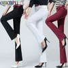 Femmes taille haute Slim élastique Flare Jeans coréen maigre vêtements de travail dames cloche bas pantalon maman grande taille Denim pantalon 210809