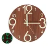 Wooden Wall Clock Luminous Number Hanging Clocks Quiet Dark Glowing Wall Clocks Modern Watches Decoration for Living Room 210325