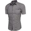 Grå Mens Klänning Skjortor Mode Plaid Collar Patchwork Shirt Män Business Formell Bomullskjorta Man Casual Button Up Chemise Homme 210522