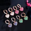 Moda AAA Cubic Zirconia Cobre Encanto Corazón Colgante Diseñador Pendientes Joyería de lujo Colorido Blanco Rojo Verde Azul CZ 18k Oro Pendiente para mujer Fiesta Amigo Regalo